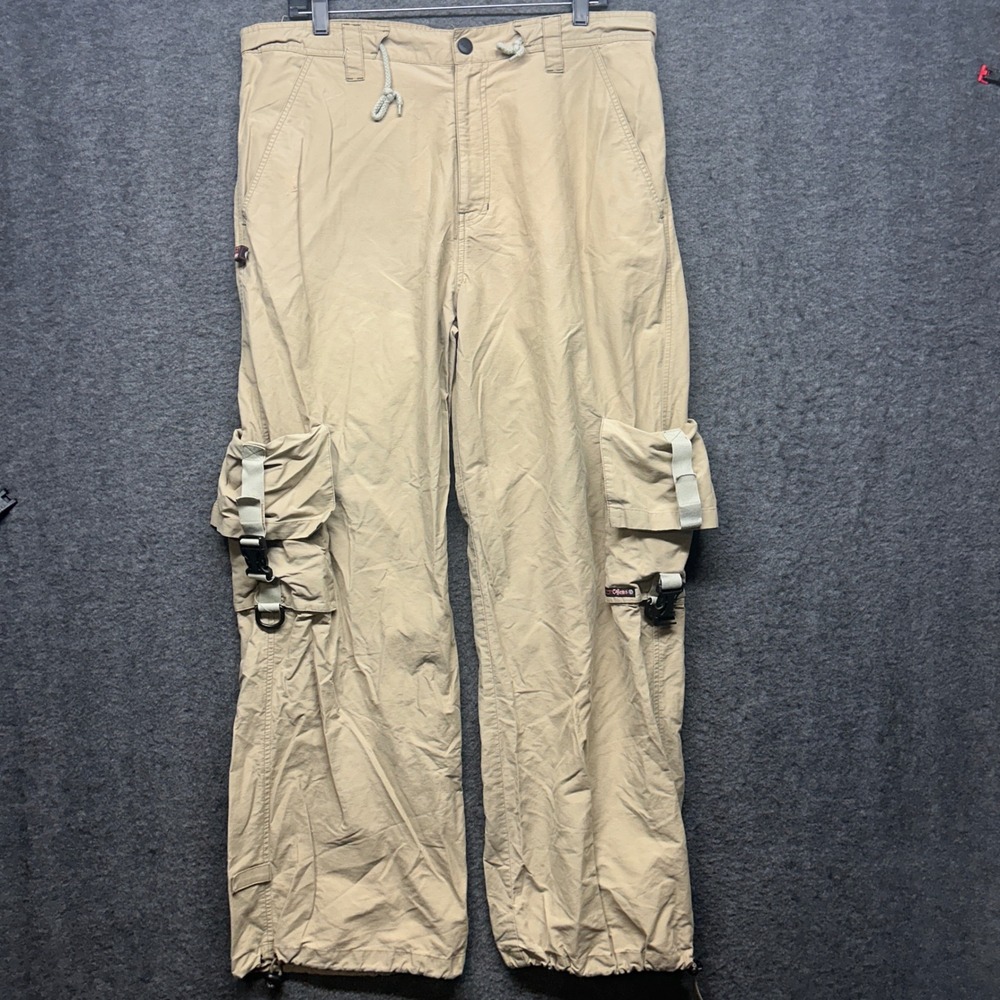 Vintage Y2K Caffeine Cargo Pants Mens Khaki‎ Drawstring Buckle Outdoor Large